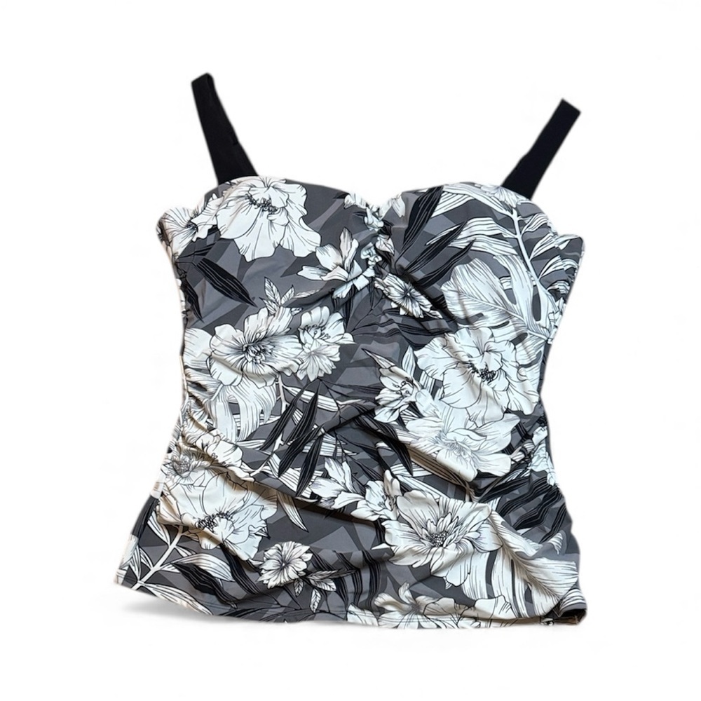 Christina Black and White Floral Tankini top 2X D cup